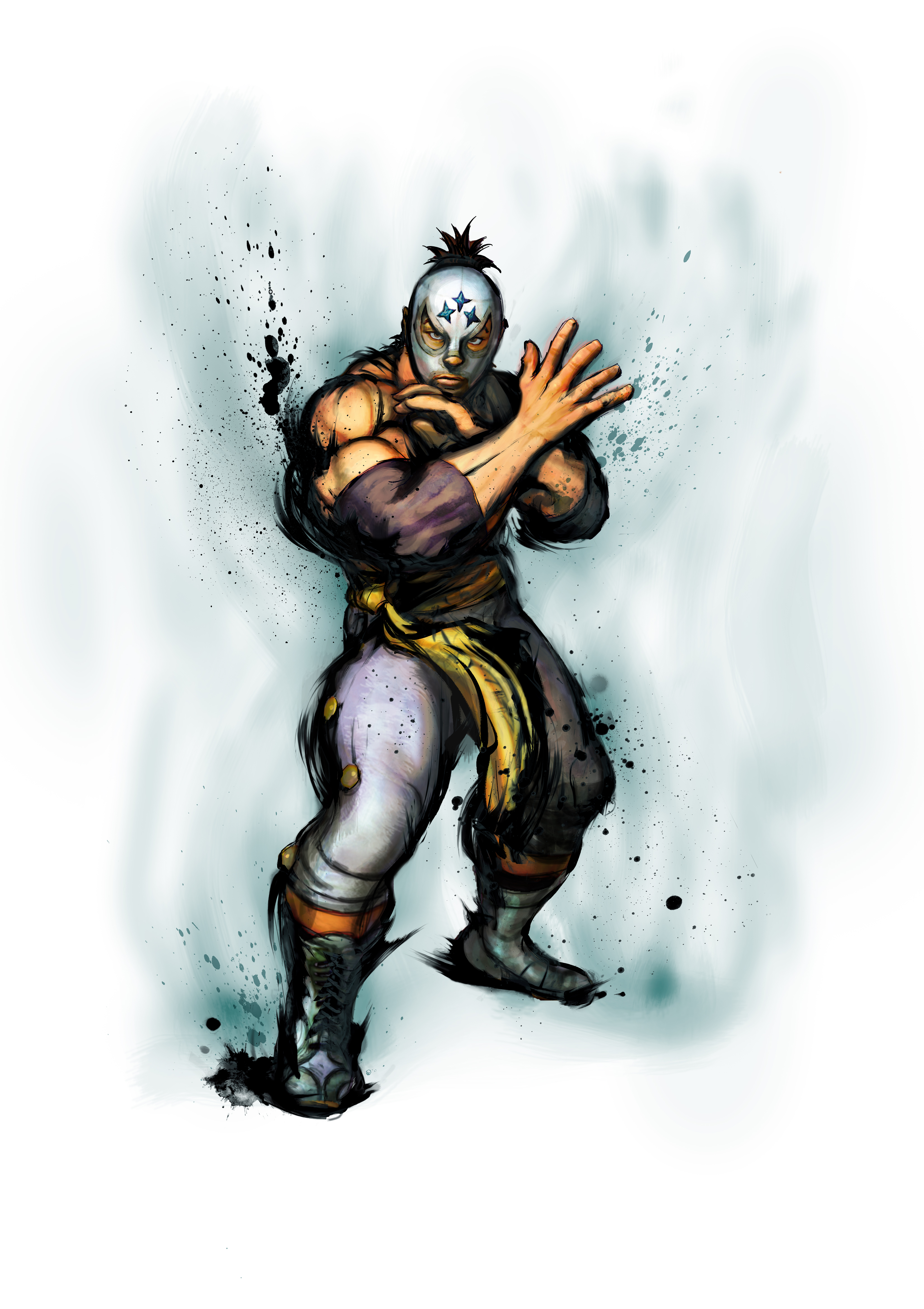 ikeno daigo, el fuerte, capcom, street fighter, street fighter iv (series), absurdres, highres, official art, 1boy, looking at viewer, luchador, luchador mask, male focus, mask, mexico, serious, simple background, solo, white background, wrestler