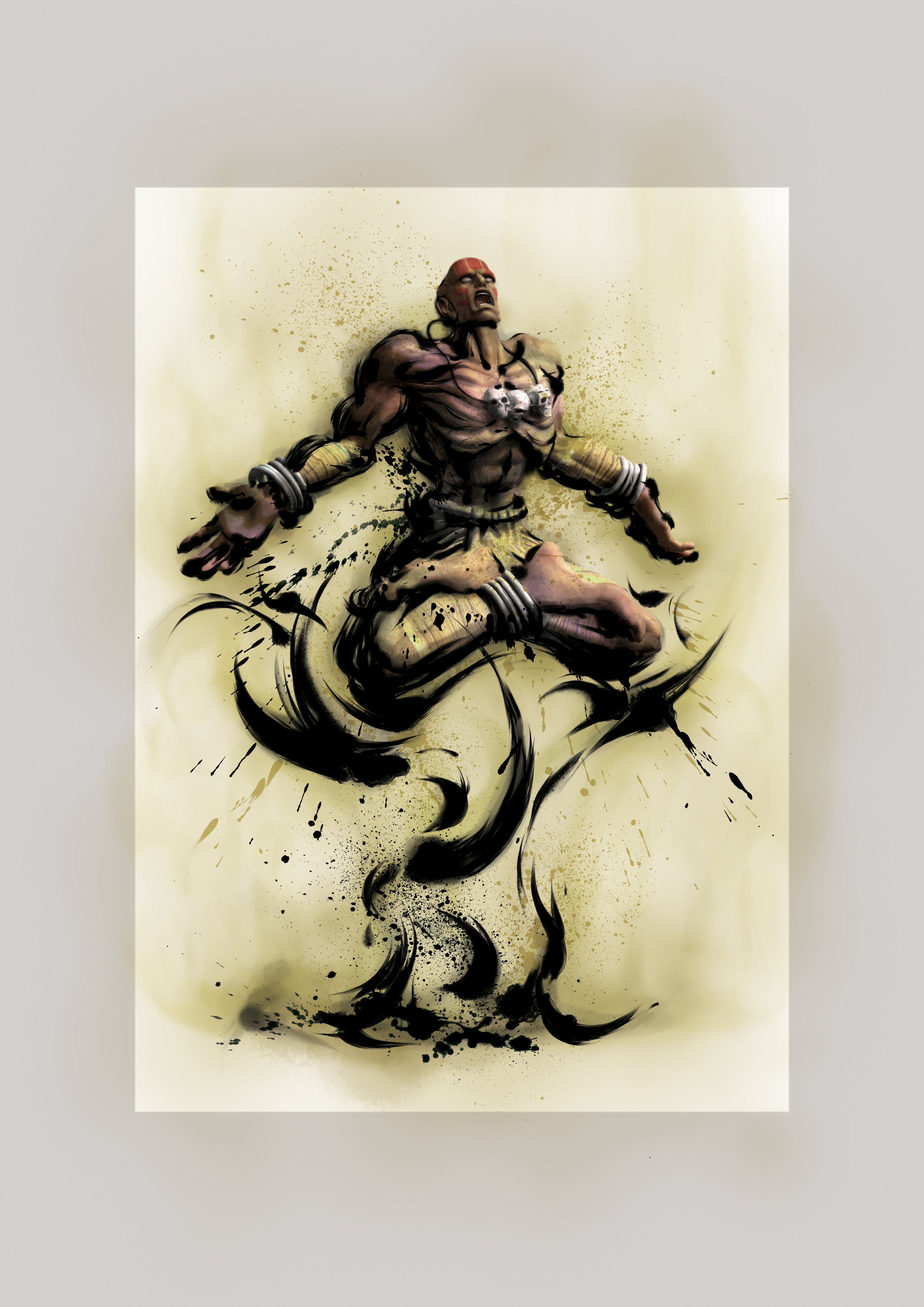 ikeno daigo, dhalsim, capcom, street fighter, street fighter iv (series), absurdres, highres, official art, 1boy, jewelry, male focus, necklace, skull necklace, solo