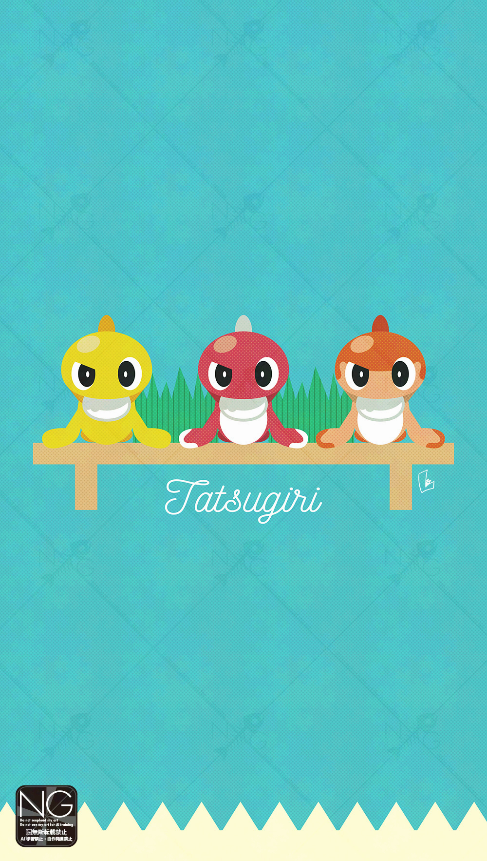 meme (sleepsheep), tatsugiri, tatsugiri (curly), tatsugiri (droopy), tatsugiri (stretchy), nintendo, pokemon, highres, animal focus, fish, fish (food), food, full body, no humans, pokemon (creature), pokemon focus, sushi, sushi geta