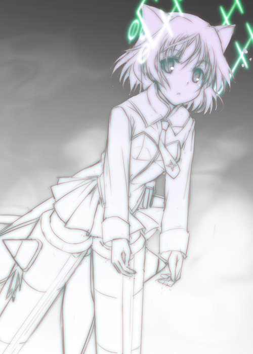 mizuki makoto, sanya v. litvyak, strike witches, world witches series, 00s, 1girl, female focus, hirschgeweih antennas, monochrome, solo, spot color, striker unit