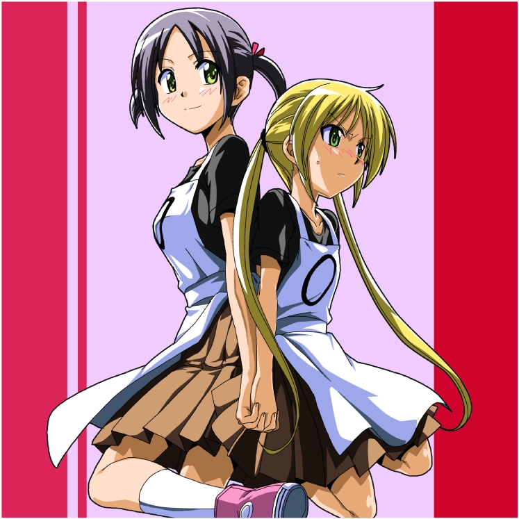 segawa haruna, nishizawa ayumu, sanzen'in nagi, hayate no gotoku!, 00s, apron, black hair, blonde hair, twintails