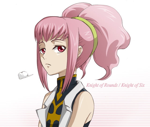 taguchi, taguchi kenji (omaep), anya alstreim, code geass, 00s, english text, expressionless, hairband, headband, pink hair, ponytail, red eyes, sigh, solo, twintails