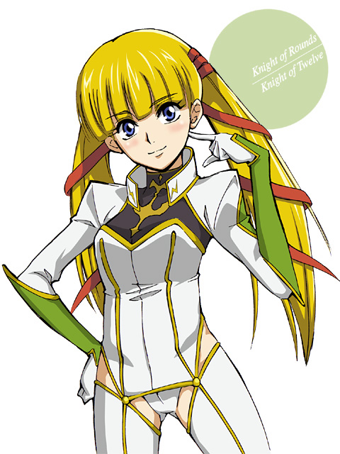 taguchi, taguchi kenji (omaep), monica kruszewski, code geass, pilot suit, 00s, blonde hair, blue eyes, blush, hair ribbon, ribbon, solo, twintails