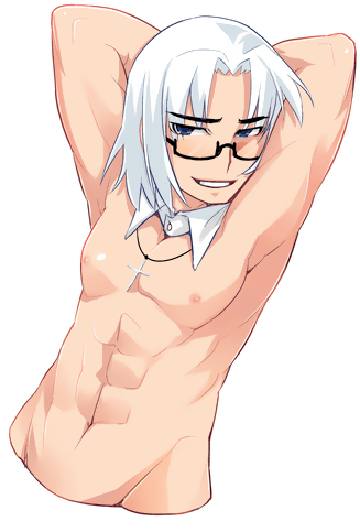 max, max (pangya), pangya, lowres, 1boy, bishounen, blush, detached collar, glasses, male focus, short hair, solo, transparent background, white hair