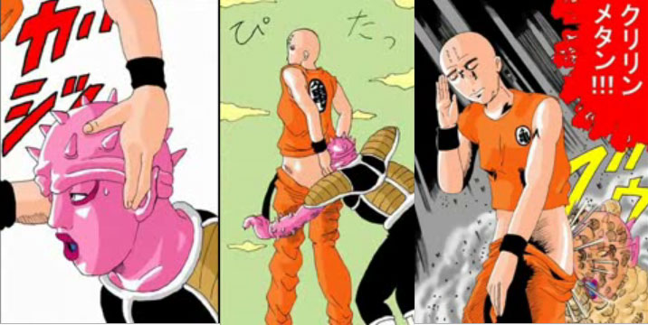 dodoria, kuririn, dragon ball, dragon ball z, dragonball z, 3koma, bald, comic, fart, monk