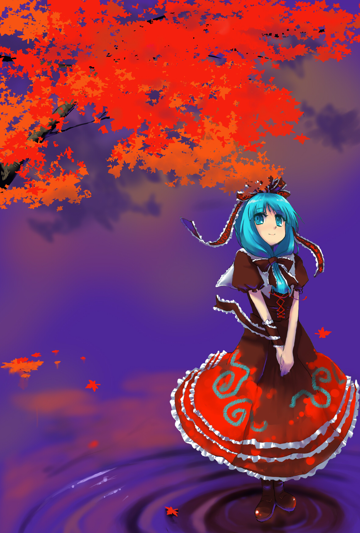 hani kuraun, udeita, kagiyama hina, touhou, highres, 1girl, female focus, front ponytail, green hair, leaf, long hair, solo