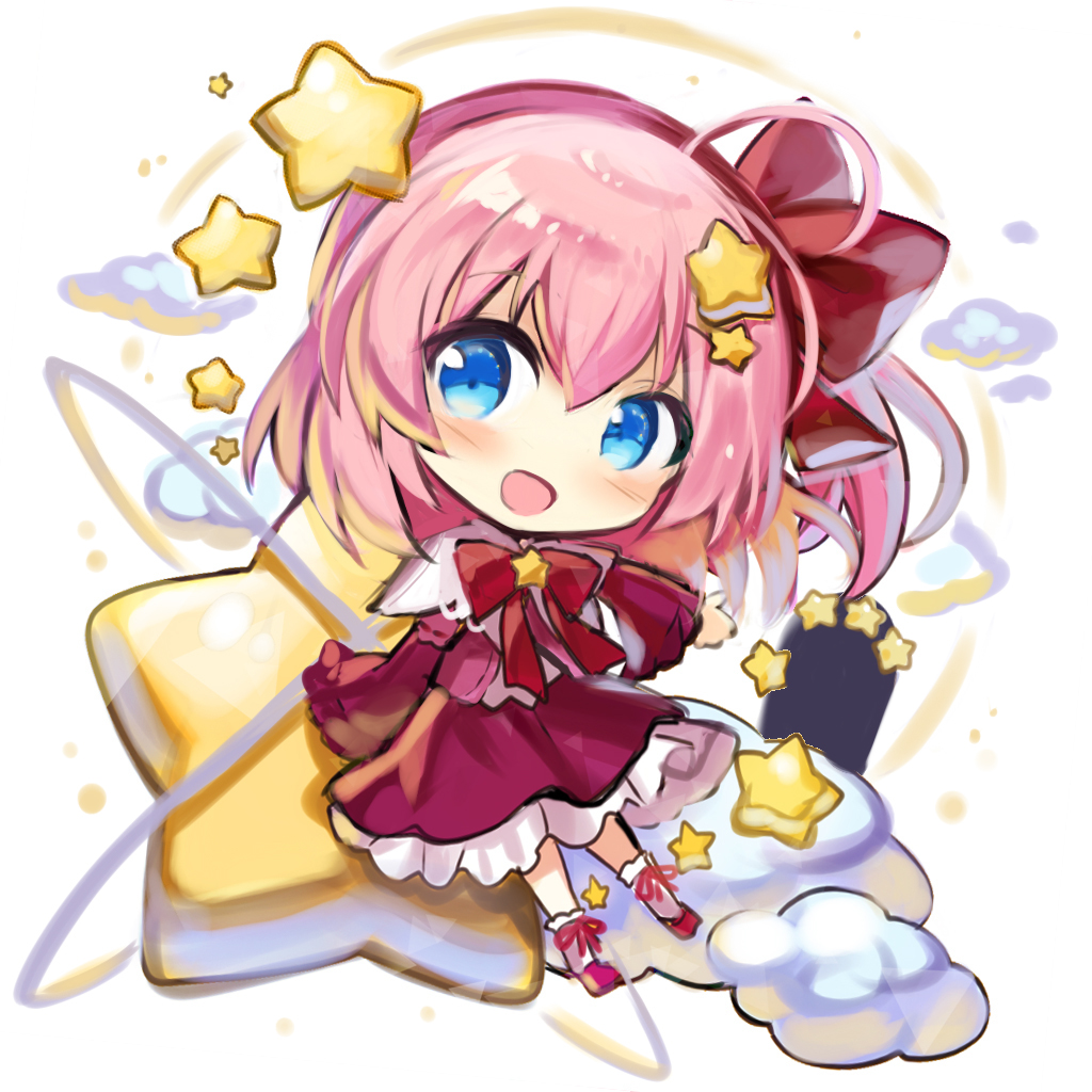 fuepo, kirby, kirby (series), nintendo, 1girl, animification, blush stickers, bow, dress, genderswap, humanization, long hair, long sleeves, magical girl, open mouth, personification, pink hair, simple background, smile, solo