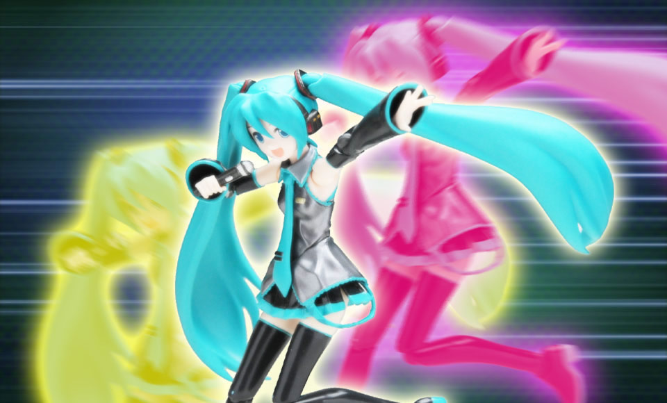 hatsune miku, figma, vocaloid, photo (medium), figure, figure (medium), green hair, long hair, microphone, necktie, poseable figure, skirt, solo, thighhighs, twintails