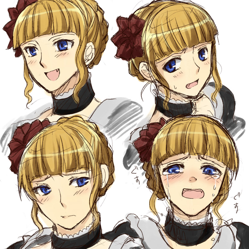 nyamorin, beatrice (umineko), umineko no naku koro ni, bad id, bad pixiv id, 00s, blonde hair, blue eyes, choker, fang, tears