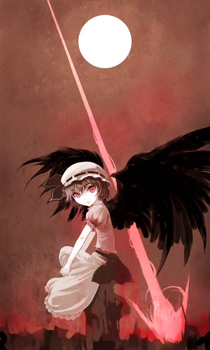 yuugiri (artist), yuugiri (u-slash), remilia scarlet, touhou, bad id, bad pixiv id, highres, 1girl, female focus, moon, red eyes, solo, wings