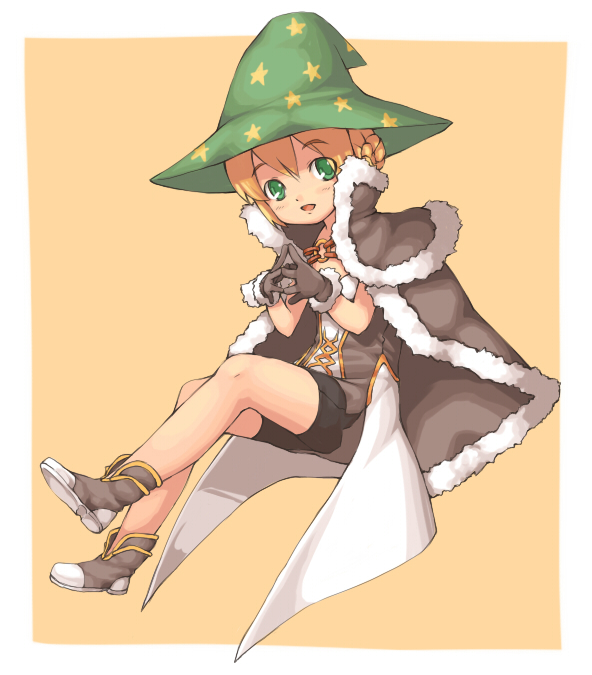sajipen, high wizard (ragnarok online), ragnarok online, bike shorts, blonde hair, boots, cape, gloves, green eyes, hat, witch hat