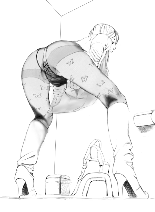hawoku ishibare, bad id, bad pixiv id, derivative work, ass, boots, greyscale, high heels, monochrome, panties, panties under pantyhose, pantyhose, shoes, squatting, toilet, toilet use, underwear