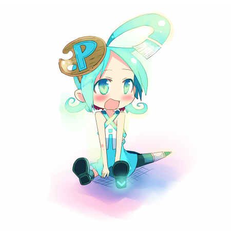 kanikama, pixiv-tan, pixiv, lowres, aqua eyes, aqua hair, blush, solo