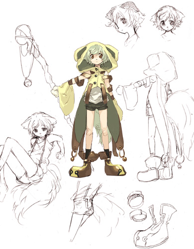 faulklin, sega, shining (series), shining force exa, silver hair, 1boy, animal ears, bare legs, blush, brown eyes, cloak, dog boy, dog ears, full body, hood, hooded cloak, looking at viewer, male focus, reference sheet, shorts, shota, standing