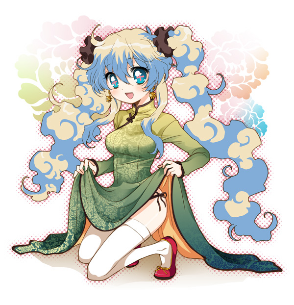 mizutama, mizutama (artist), nia teppelin, tengen toppa gurren lagann, 00s, 1girl, china dress, chinese clothes, dress, female focus, solo, thighhighs