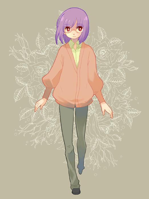 takeshiko, tieria erde, gundam, gundam 00, bad id, bad pixiv id, 00s, 1boy, androgynous, cardigan, glasses, male focus, purple hair, red eyes, short hair, solo, trap