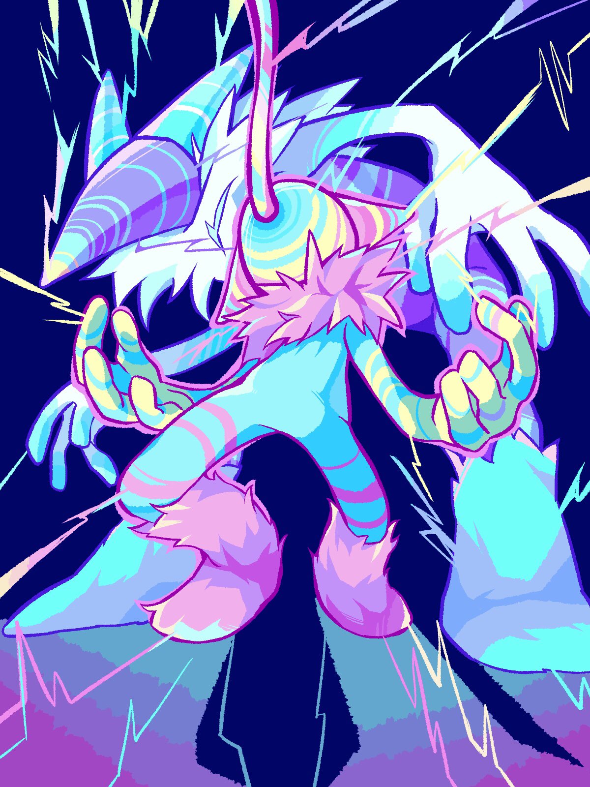 g c hori, deltarune, utdr (toby fox), commentary request, highres, 2others, bent back, bent over, black background, blue skin, colored skin, faceless, full body, kneehighs, multiple others, other focus, outline, pink outline, pink socks, simple background, socks, standing, werewerewire, werewire