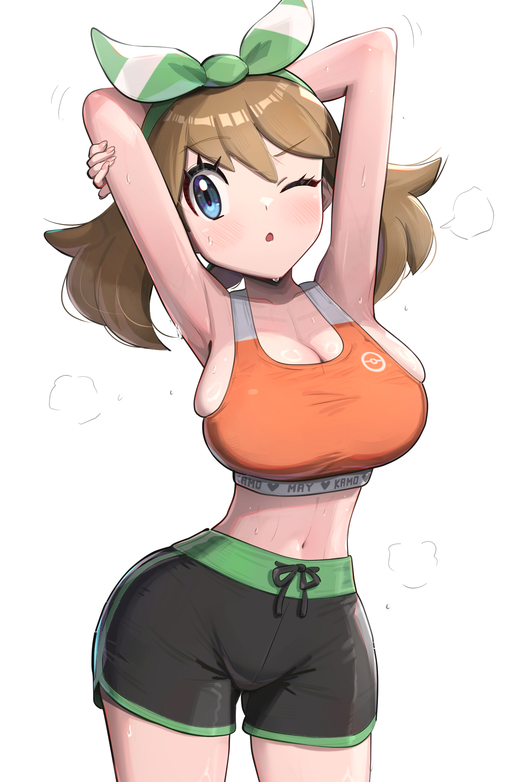 gonzarez, may (pokemon), pokemon, pokemon rse, absurdres, highres, 1girl, breasts, large breasts, simple background, solo, white background