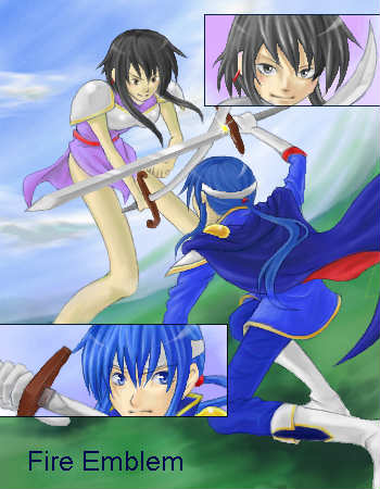 larcei (fire emblem), seliph (fire emblem), fire emblem, fire emblem: genealogy of the holy war, nintendo, lowres, armor, black hair, grey eyes, oekaki, short hair, sword, weapon