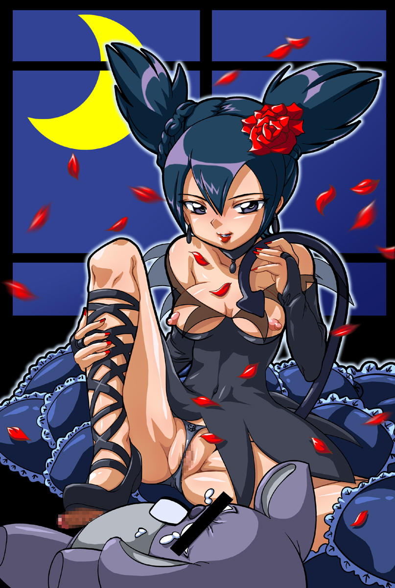 kuromi, kurumi nui, onegai my melody, sanrio, highres, tagme, 00s, censored, feet, footjob, penis, shoejob, tail