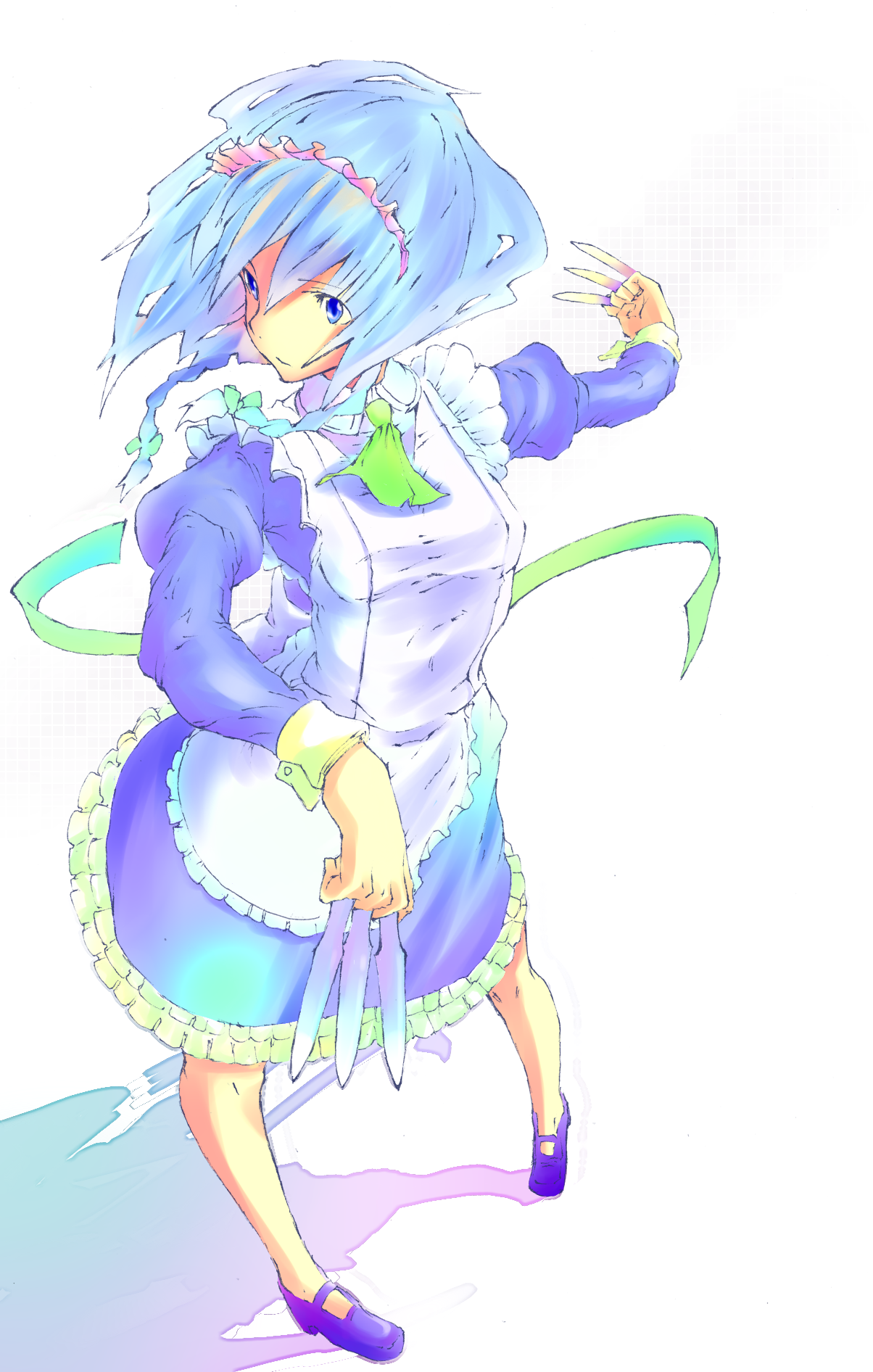 otogi, otogi kyouka, izayoi sakuya, touhou, silver hair, bad id, bad pixiv id, highres, 1girl, blue eyes, female focus, knife, solo