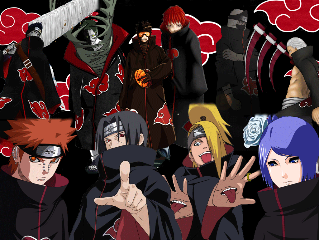 deidara, hidan, hoshigaki kisame, kakuzu, konan, pain (naruto), sasori, uchiha itachi, uchiha obito, zetsu, naruto shippuuden, naruto, artist request, :p, akatsuki (naruto), angry, black hair, blonde hair, blue eyes, blue hair, corpse, dedira, earrings, everyone, flower, goggles, green eyes, grey eyes, grey skin, hair flower, hair ornament, hair over one eye, headband, huge weapon, jewelry, mask, orange hair, piercing, ponytail, red eyes, red hair, ring, rinnegan, rose, samehada (sword), scythe, spiked hair, sword, tongue, trench coat, weapon, white hair