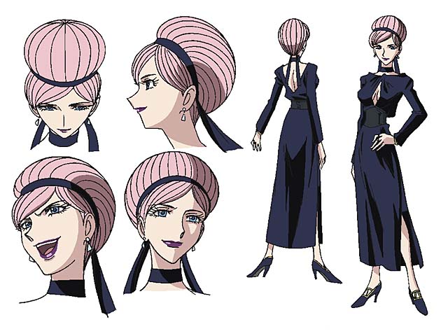 kobayashi toshimitsu, alice (cinderella boy), cinderella boy, official art, 1girl, :d, back, blue eyes, breasts, choker, cleavage, cleavage cutout, close-up, clothing cutout, dress, earrings, from behind, hair bun, hair ribbon, hairband, hand on own hip, high heels, jewelry, lipstick, makeup, medium breasts, multiple views, no bra, open mouth, parted bangs, pink hair, reference sheet, ribbon, ring, shoes, short hair, single hair bun, smile, standing, turnaround