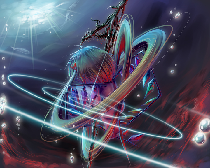 aozora market, flandre scarlet, touhou, 1girl, blonde hair, completely nude, female focus, hair censor, long hair, nude, solo, underwater, water