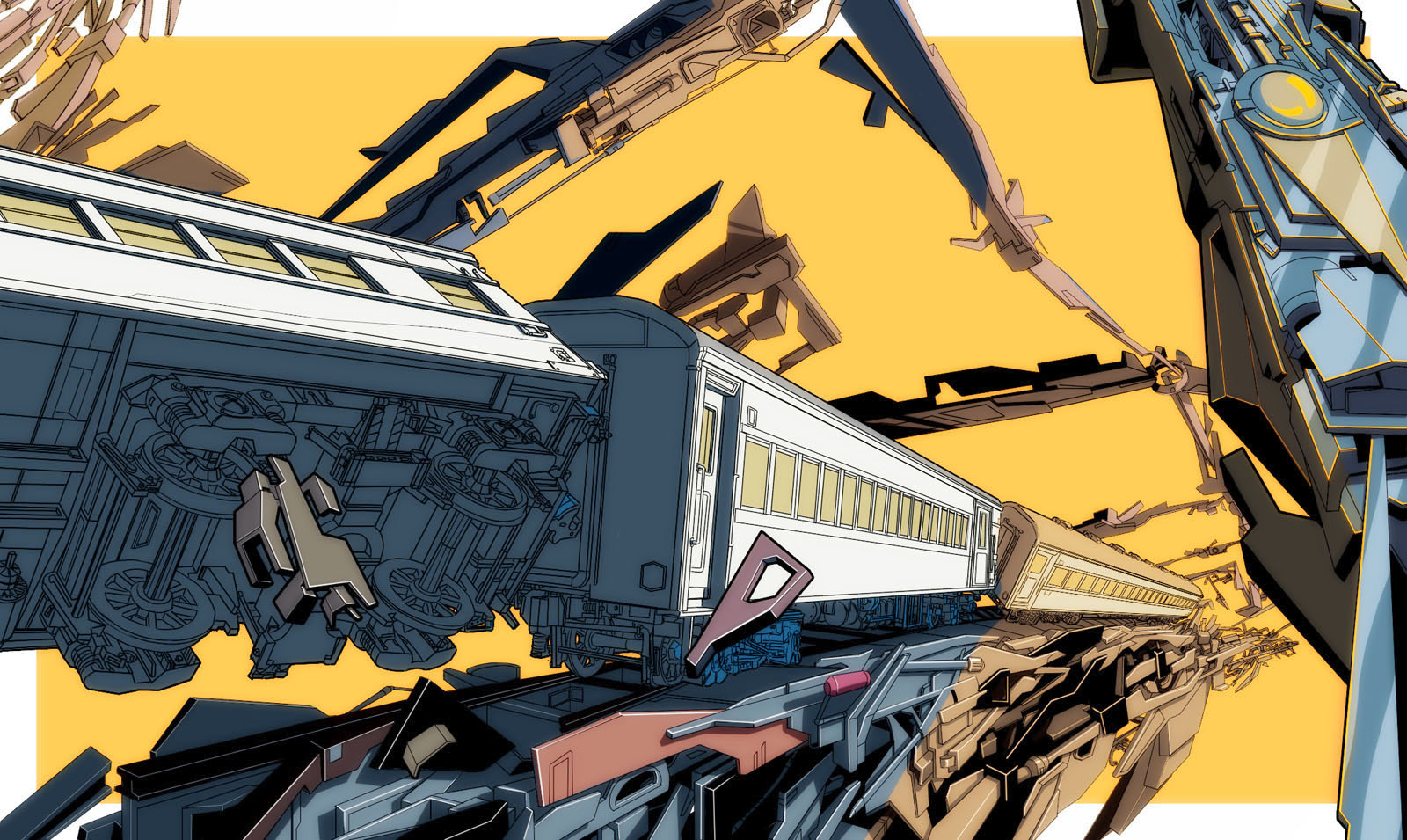 isobe toast, original, bad id, bad pixiv id, highres, no humans, scenery, train, yellow background