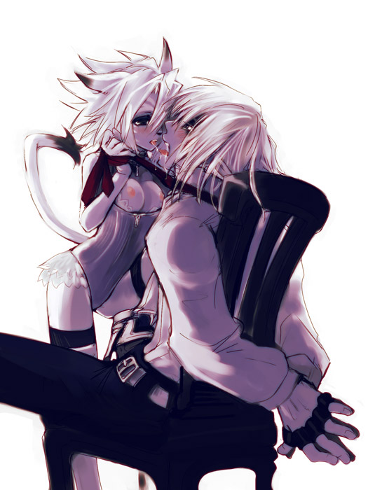 branch (blackrabbits), elvaan, mithra (ff11), final fantasy, final fantasy xi, 00s, 1boy, 1girl, animal ears, breasts, cat ears, cat girl, cat tail, elf, femdom, height difference, hetero, kiss, nipples, petite, pointy ears, size difference, small breasts, tail