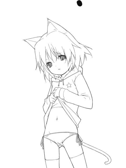 0123456789, sanya v. litvyak, strike witches, world witches series, unfinished, 00s, 1girl, clothes lift, female focus, greyscale, monochrome, panties, shirt lift, side-tie panties, solo, underwear