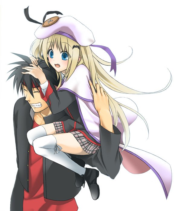 touichi, inohara masato, noumi kudryavka, little busters!, bad id, bad pixiv id, bat (animal), beret, blonde hair, blue eyes, hair ornament, hairclip, hat, thighhighs