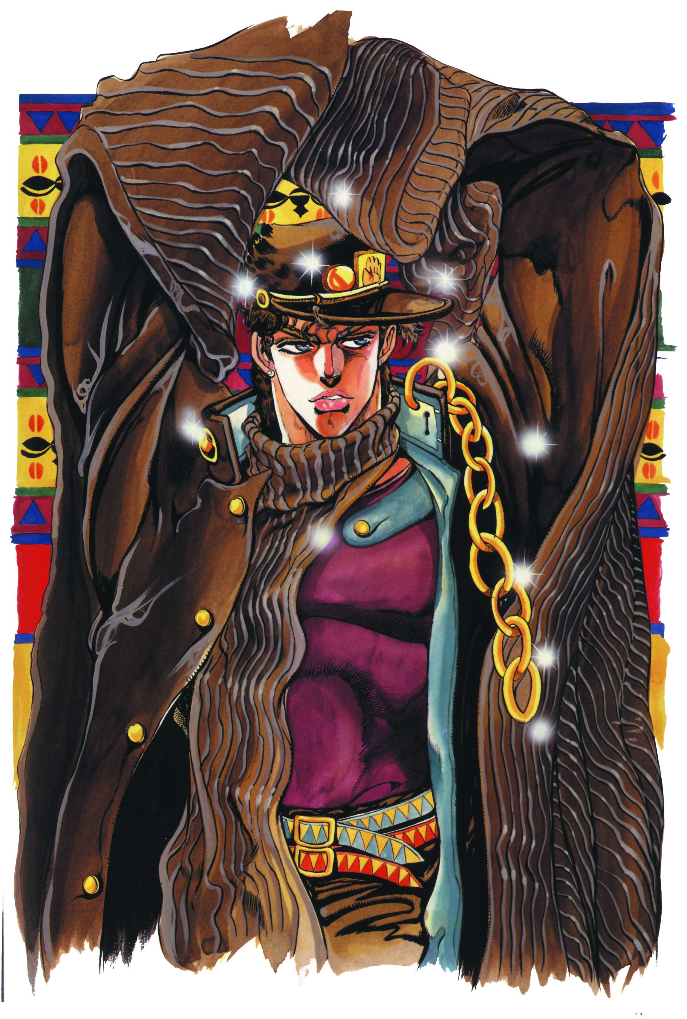 araki hirohiko, kuujou joutarou, jojo no kimyou na bouken, absurdres, highres, 1boy, blue eyes, gakuran, male focus, scarf, school uniform, serafuku, solo