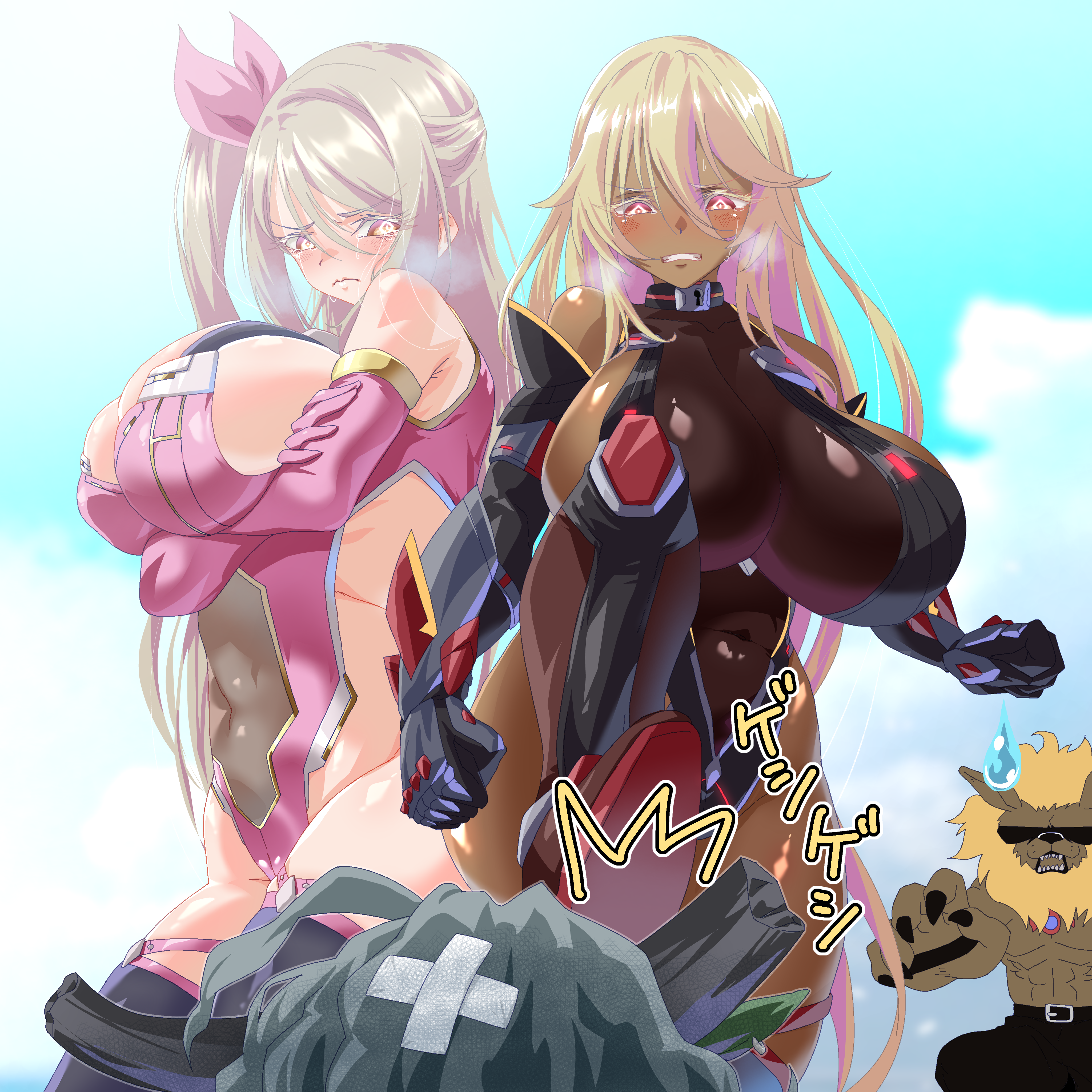 gerusyu, leomon, digimon, belt, dark-skinned female, dark skin, digimon (creature), sunglasses