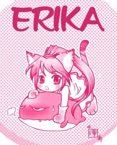 hana, dolfini (pangya), hana (pangya), pangya, lowres, 1girl, animal ears, cat ears, cat tail, chibi, dress, female focus, monochrome, pink theme, solo, tail