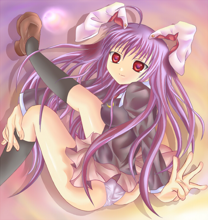 kohaku (yumayumamokomoko), yuzu shin, reisen udongein inaba, touhou, bad id, bad pixiv id, 1girl, animal ears, female focus, long hair, panties, purple hair, rabbit ears, skirt, solo, underwear