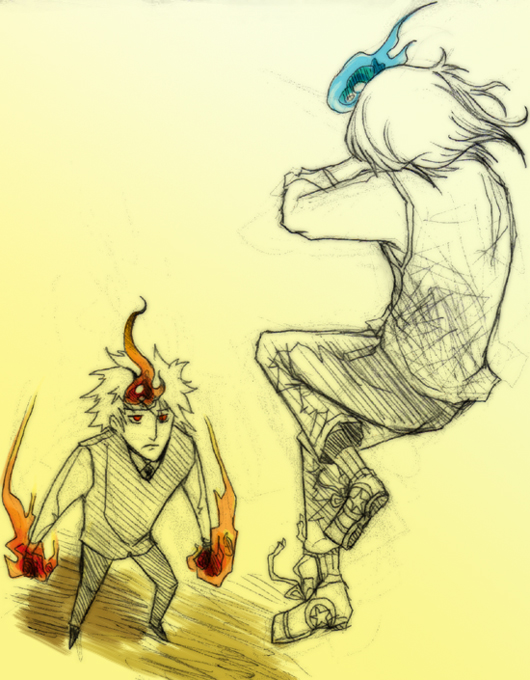 basil, sawada tsunayoshi, katekyo hitman reborn!, 00s, 2boys, fire, male focus, multiple boys, shoelace, shoelaces, star (symbol)