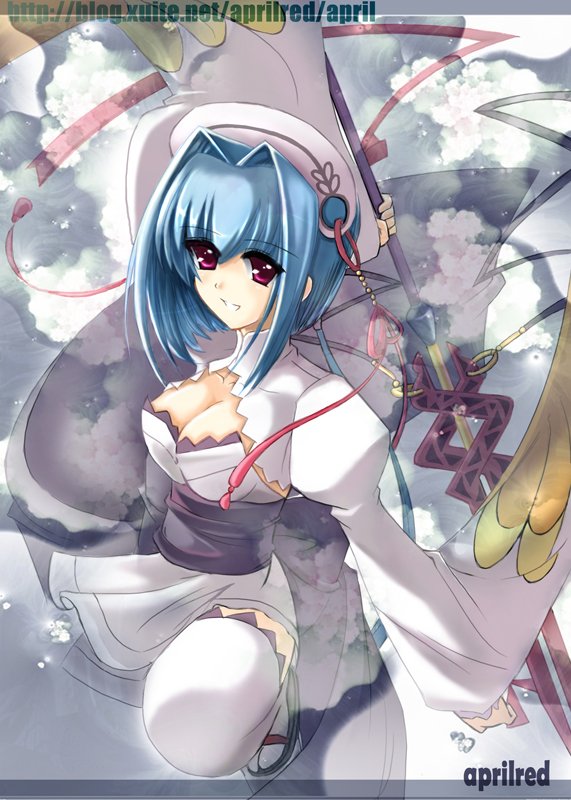 aprilred, chouun (koihime musou), koihime musou, 00s, 1girl, breasts, cleavage, female focus, large breasts, short hair, solo, sword, thighhighs, weapon