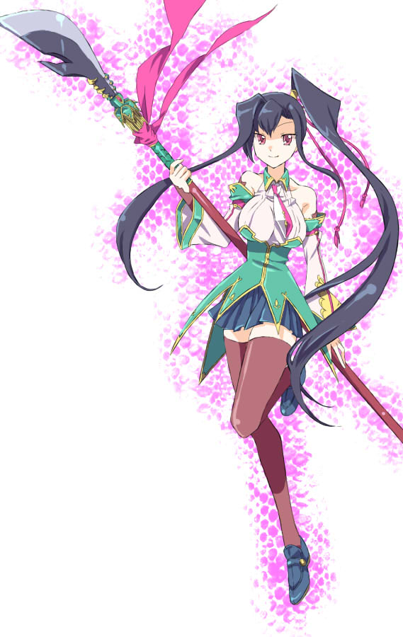 ayamoto, kan'u (koihime musou), koihime musou, 00s, naginata, polearm, solo, thighhighs, weapon