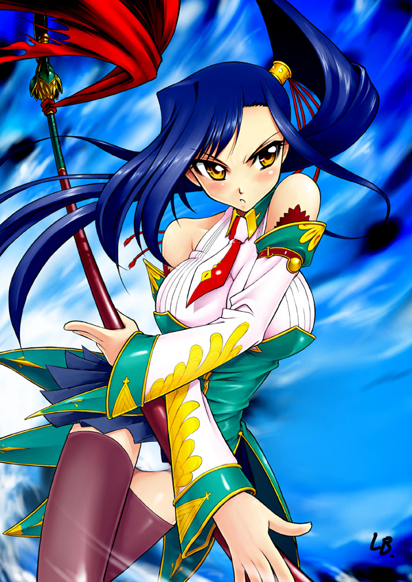 lb, kan'u (koihime musou), koihime musou, 00s, panties, ponytail, solo, thighhighs, underwear, weapon