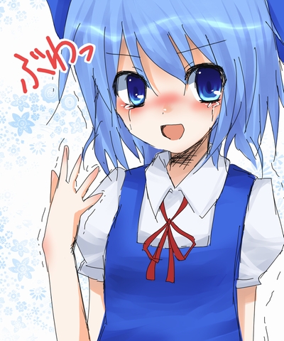 hane riu, cirno, embodiment of scarlet devil, touhou, lowres, 1girl, female focus, solo, tears