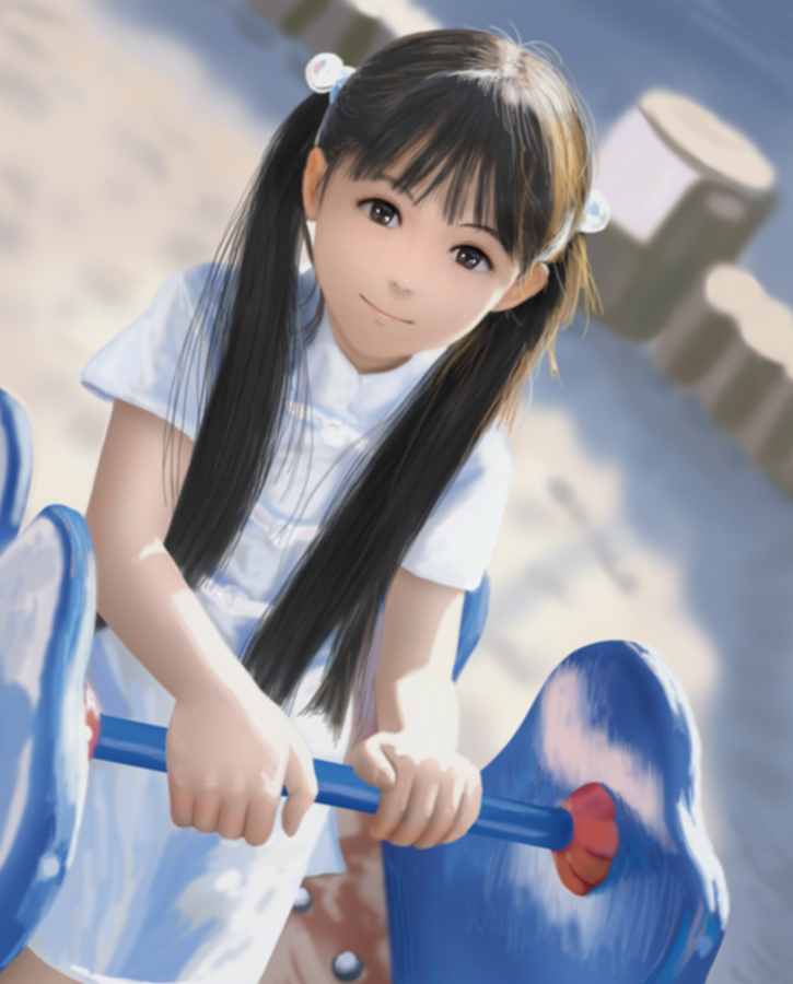 siraha, original, bad id, bad pixiv id, 1girl, 3d, child, female focus, long hair, playground, solo, twintails