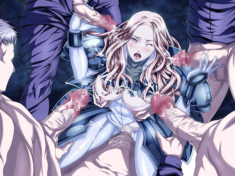 lolita channel, teresa, claymore (series), 00s, 1girl, 5boys, armor, blush, bodysuit, breasts, censored, cum, cum in pussy, cum on body, cum on breasts, cum on hair, cum on upper body, double handjob, facial, group sex, handjob, hetero, large breasts, long hair, mosaic censoring, multiple boys, nipple stimulation, nipple tweak, nipples, one eye closed, open mouth, penis, rape, sex, solo focus, sweat, torn bodysuit, torn clothes, vaginal, veins, veiny penis, wince