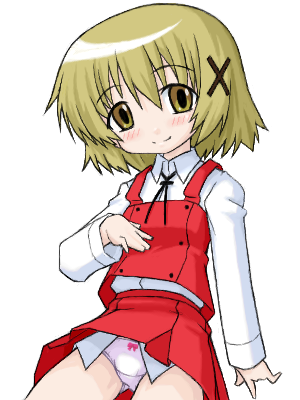 yuno (hidamari sketch), hidamari sketch, lowres, 00s, 1girl, bow, bow panties, female focus, panties, school uniform, solo, underwear, white panties, yamabuki high school uniform