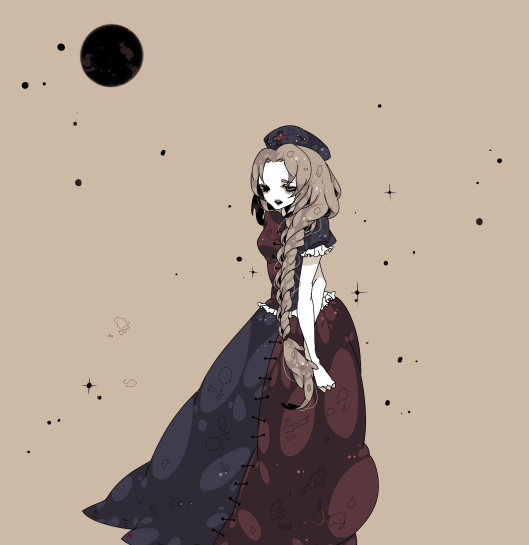 shikimi (yurakuru), yagokoro eirin, touhou, silver hair, 1girl, female focus, hat, long hair, solo, standing, yurakuru pixiv81607