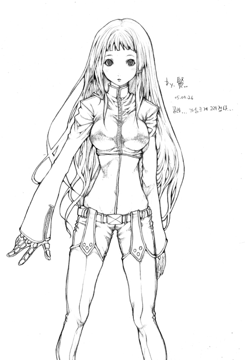 kula diamond, snk, the king of fighters, 1girl, arms at sides, belt, buckle, crop top, female focus, garter straps, gauntlets, gloves, greyscale, long hair, long sleeves, looking at viewer, monochrome, simple background, solo, standing, very long hair, white background