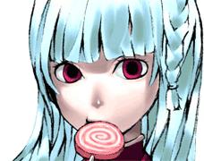 kula diamond, snk, the king of fighters, lowres, 1girl, candy, female focus, food, lollipop, long hair, red eyes, solo, swirl lollipop