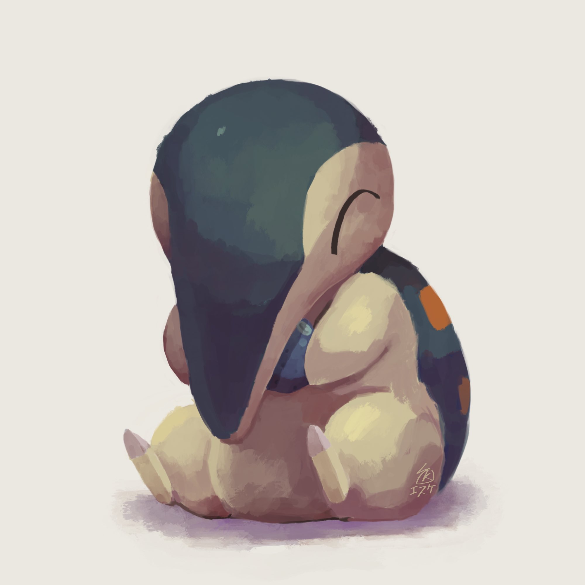 esuke coil, cyndaquil, nintendo, pokemon, highres, berry (pokemon), closed eyes, eating, full body, gen 2 pokemon, holding, no humans, oran berry, pokemon (creature), pokemon focus, simple background, sitting, solo