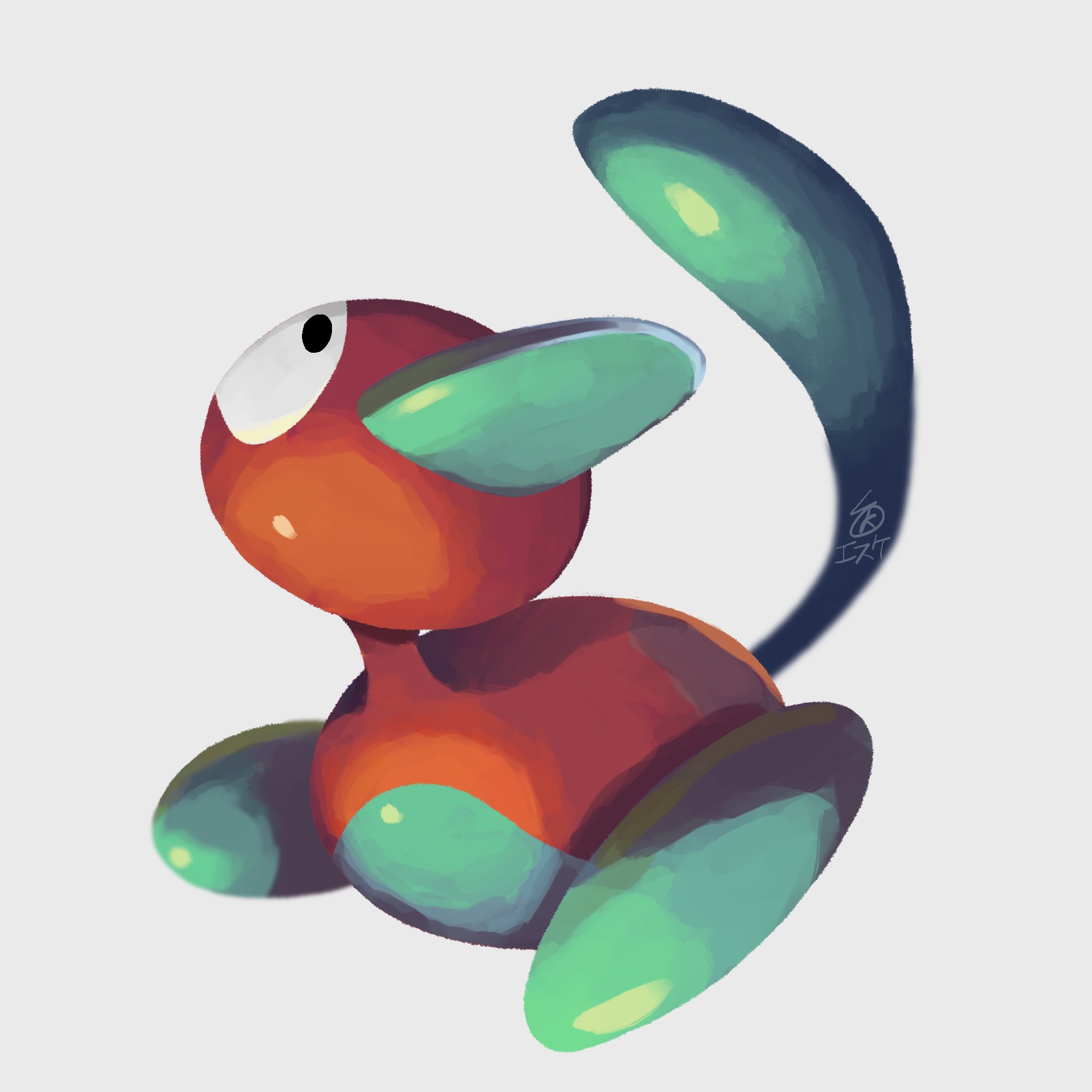 esuke coil, porygon2, nintendo, pokemon, highres, beak, full body, gen 2 pokemon, no humans, pokemon (creature), pokemon focus, simple background, solo, tail, watermark, white background
