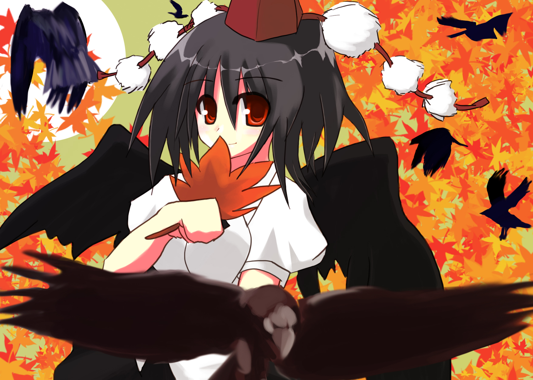 baf3, shameimaru aya, touhou, bad id, highres, 1girl, female focus, hat, plant, solo